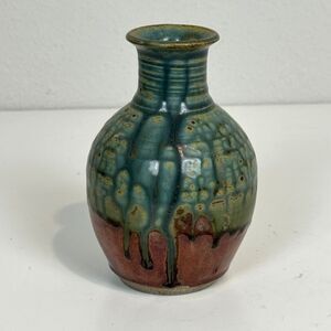 Handmade Art Studio Pottery Vase 5.5” Green Signed